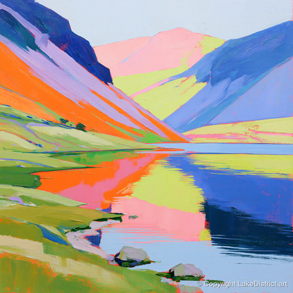 Lake Reflections in Bold Colour - lake district lake art print and canvas by Desmond Locke A.I