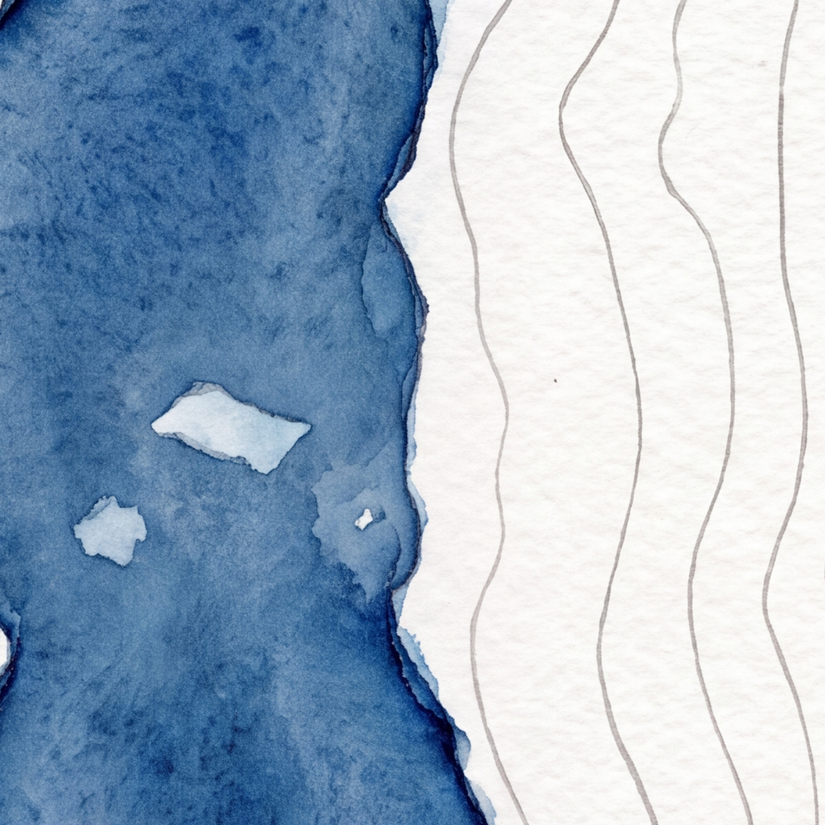 Rydal Water map poster close-up: the watercolour lake and the pen-drawn contour lines