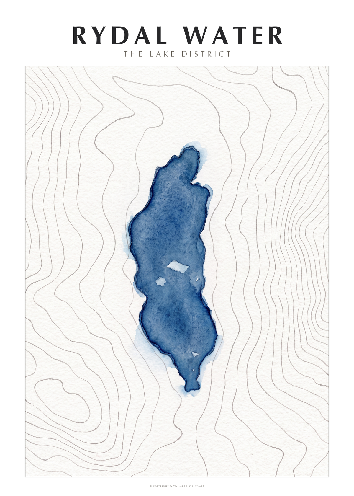 Rydal Water watercolour contour map poster, Lake District