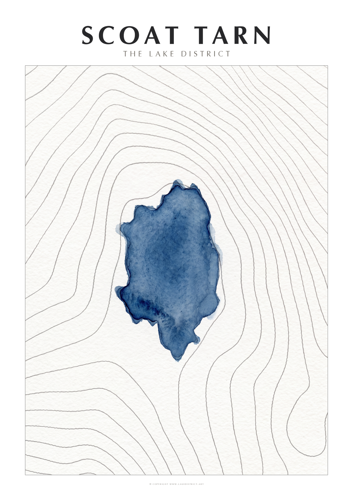 Scoat Tarn watercolour contour map poster, Lake District