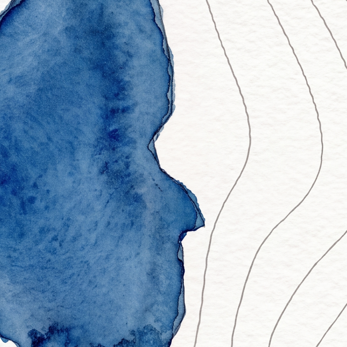 Small Water map poster close-up: the watercolour lake and the pen-drawn contour lines