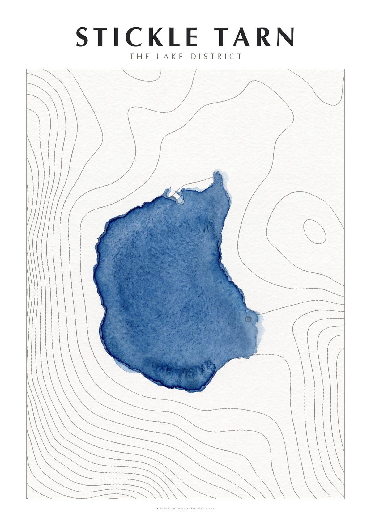 Stickle Tarn watercolour contour map poster, Lake District