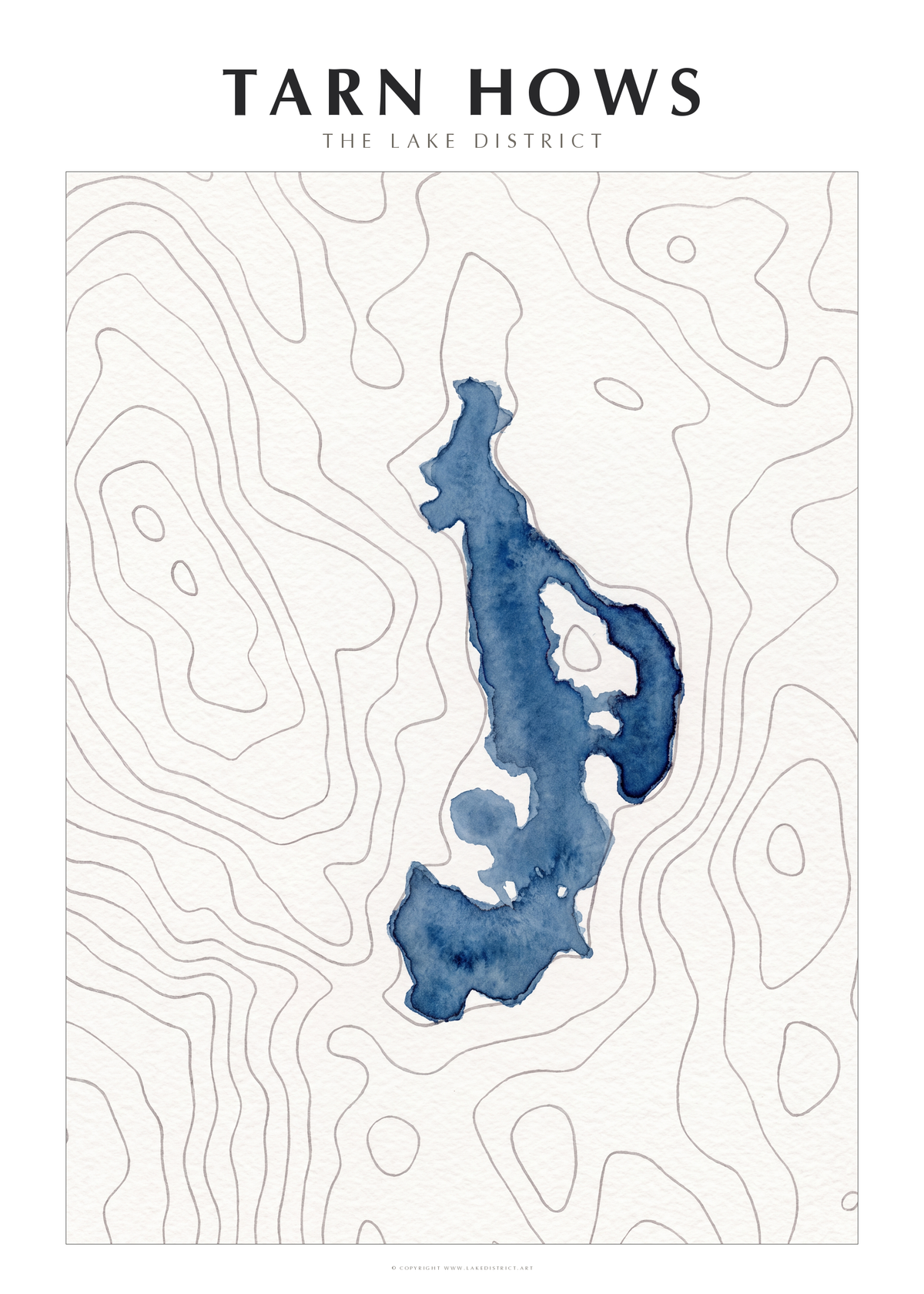 Tarn Hows watercolour contour map poster, Lake District