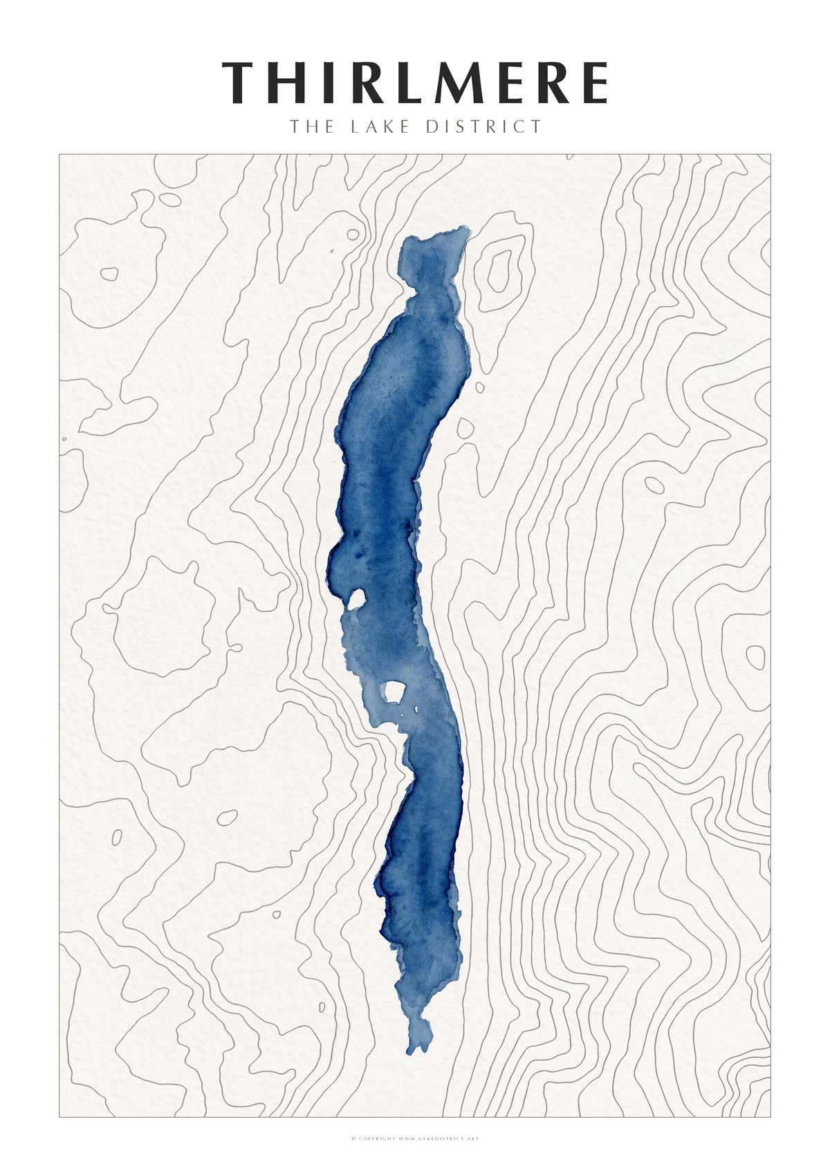 Thirlmere watercolour contour map poster, Lake District