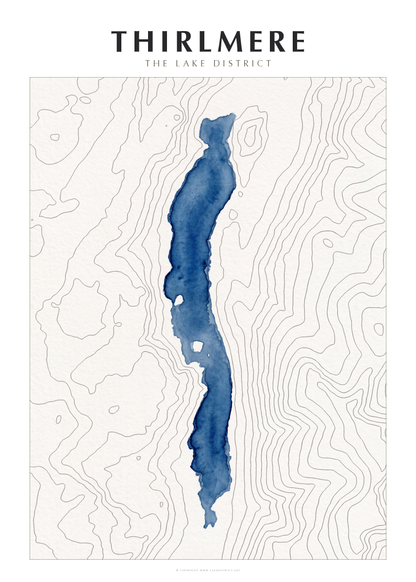 Thirlmere watercolour contour map poster, Lake District