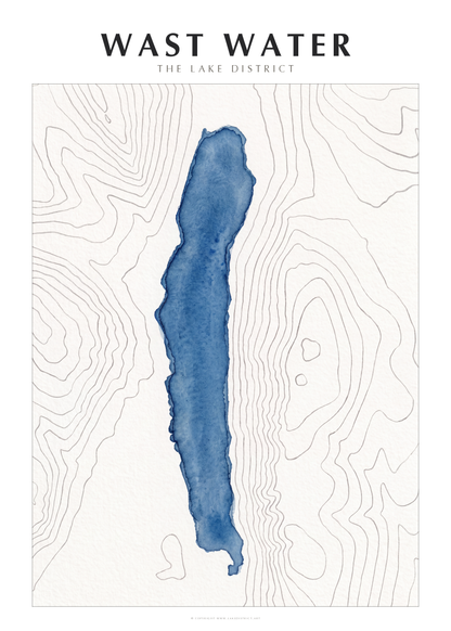 Wast Water watercolour contour map poster, Lake District