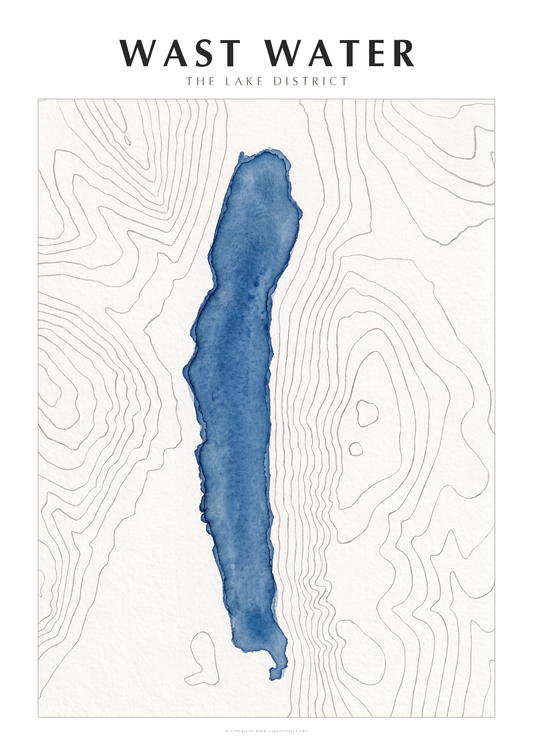 Wast Water watercolour contour map poster, Lake District