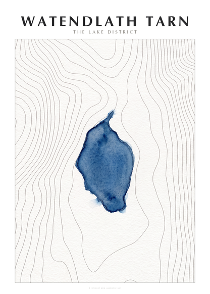 Watendlath Tarn watercolour contour map poster, Lake District