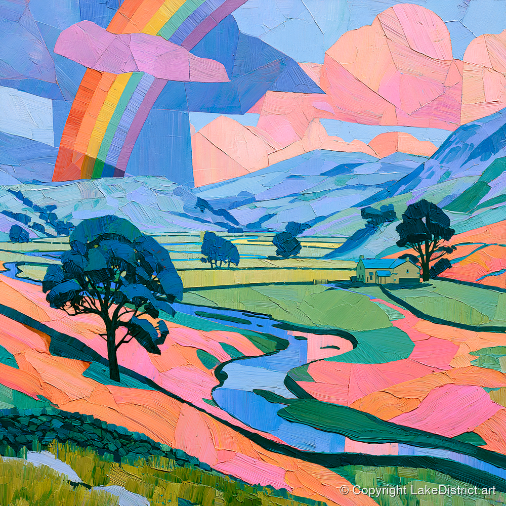 Lakeland Valley Rainbow After Rain - lake district sky art print and canvas by Sylvia Carmichael A.I