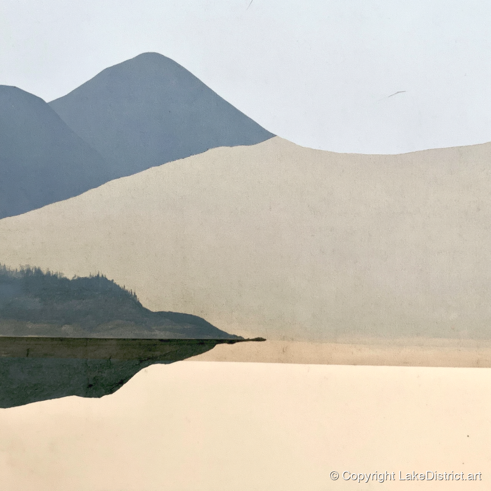 Lakeshore Reflection and Slate Blue Fells - lake district lake art print and canvas by Phillip Marbury A.I
