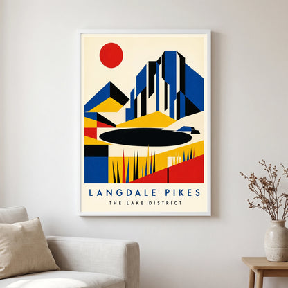Langdale Pikes travel poster in a white frame, hanging in a living2