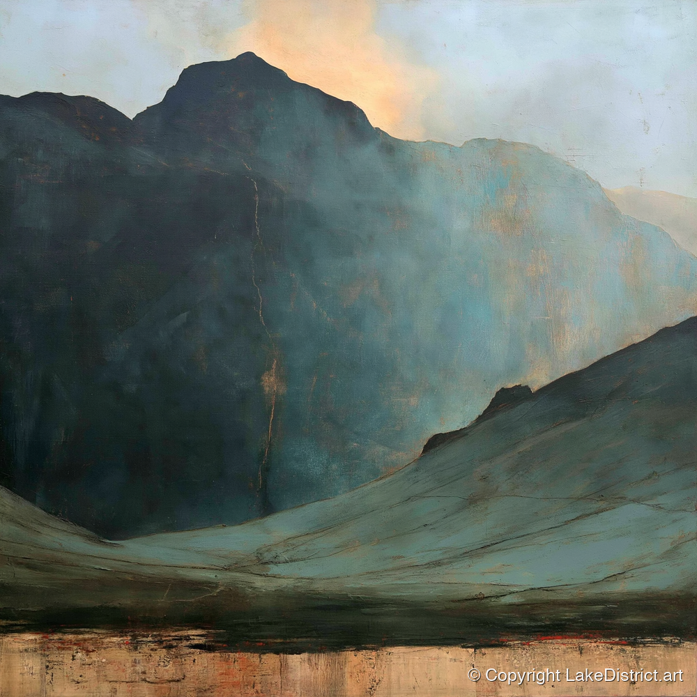 Langdale Pikes Beneath Breaking Light - lake district fell art print and canvas by Silas Thorne A.I