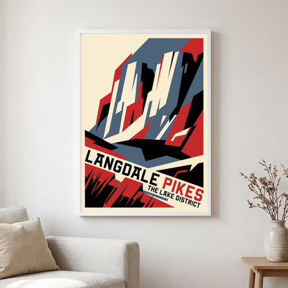 Langdale Pikes travel poster in a white frame, hanging in a living2