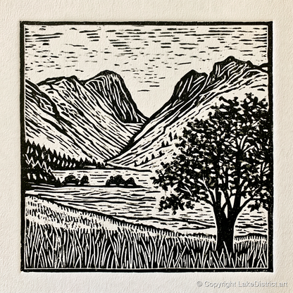 Langdale Pikes in Bold Monochrome - lake district fell art print and canvas by Isaac Denton A.I