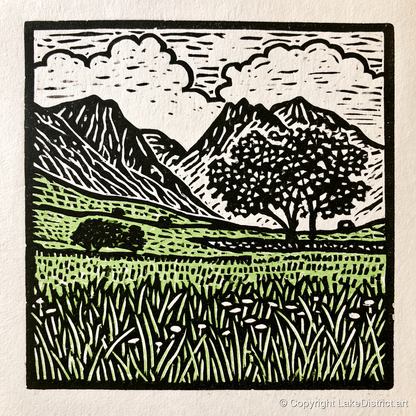 Langdale Pikes Spring Meadow - lake district fell art print and canvas by Isaac Denton A.I