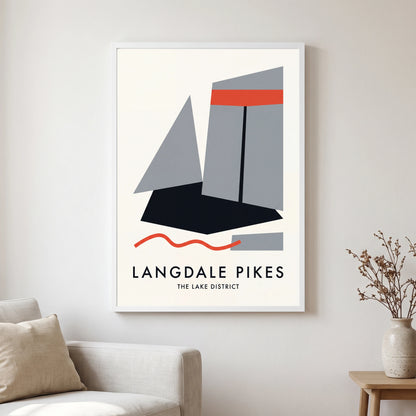 Langdale Pikes travel poster in a white frame, hanging in a living2