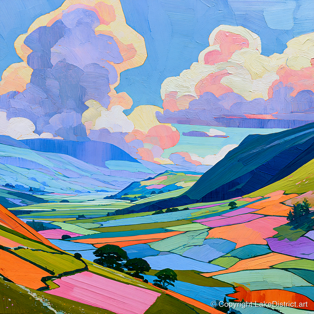 Lavender Clouds Over Rolling Fells - lake district fell art print and canvas by Sylvia Carmichael A.I