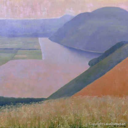Lavender Dusk Over Bassenthwaite Lake - lake district lake art print and canvas by Alistair Thorne A.I