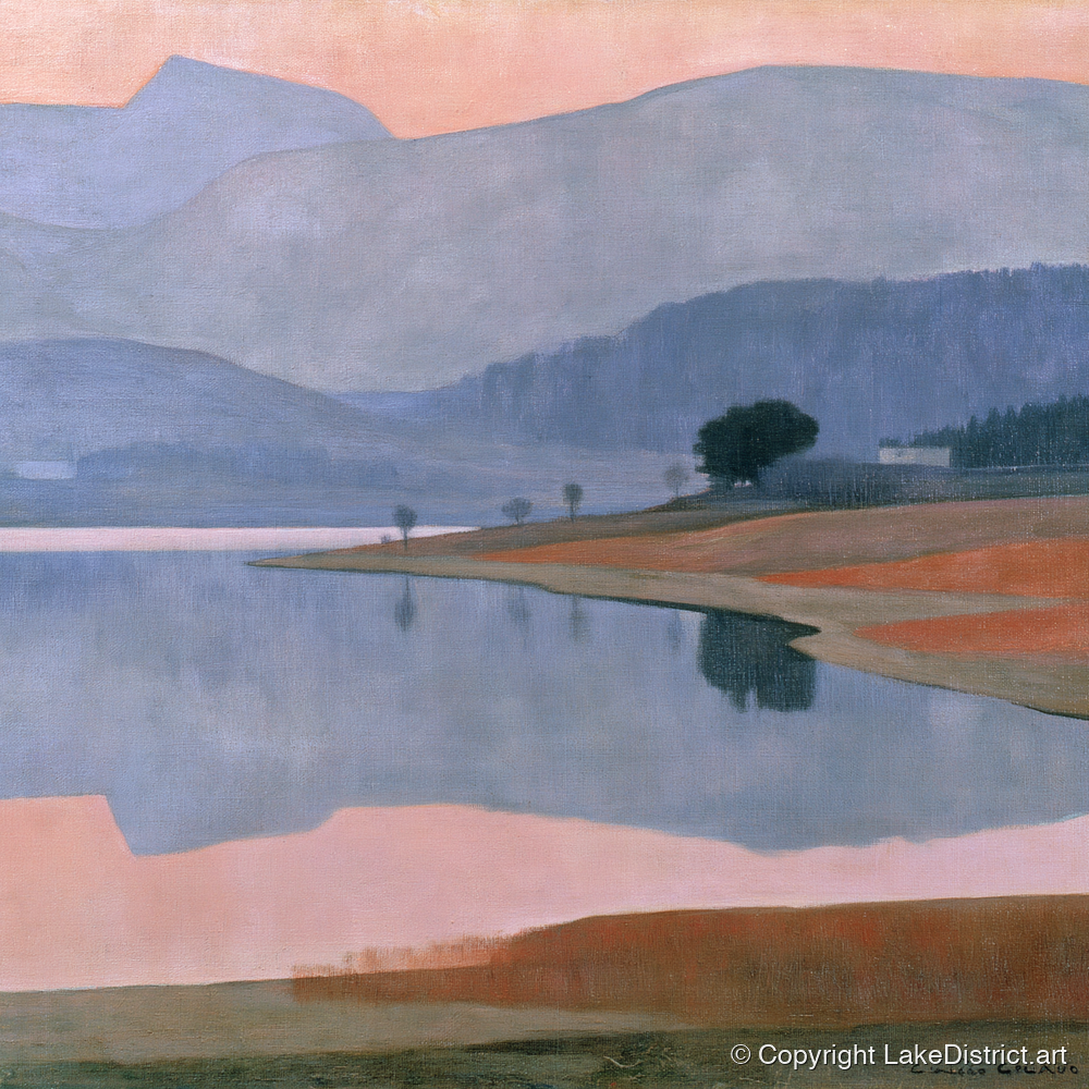 Lavender Fells and Still Lake - lake district lake art print and canvas by Alistair Thorne A.I