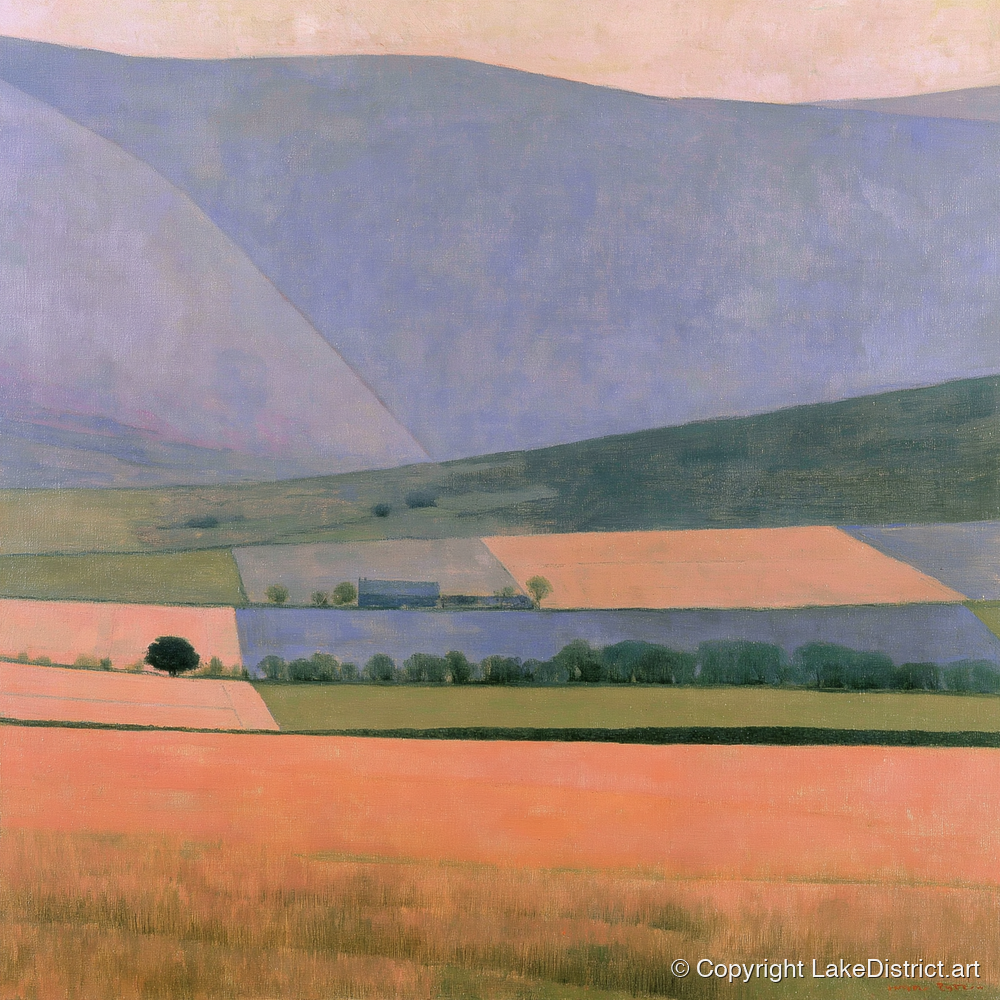 Lavender Fells Over Dale Fields - lake district valley art print and canvas by Alistair Thorne A.I