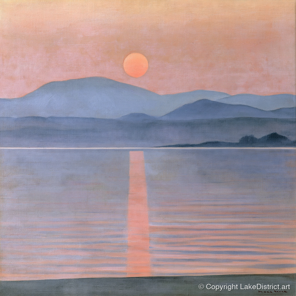 Lavender Sunset Over Slate Fells - lake district lake art print and canvas by Alistair Thorne A.I