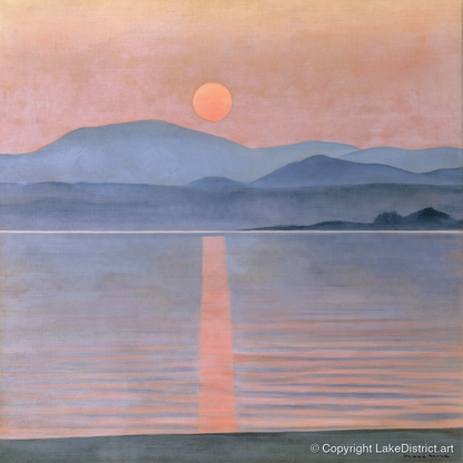 Lavender Sunset Over Slate Fells - lake district lake art print and canvas by Alistair Thorne A.I
