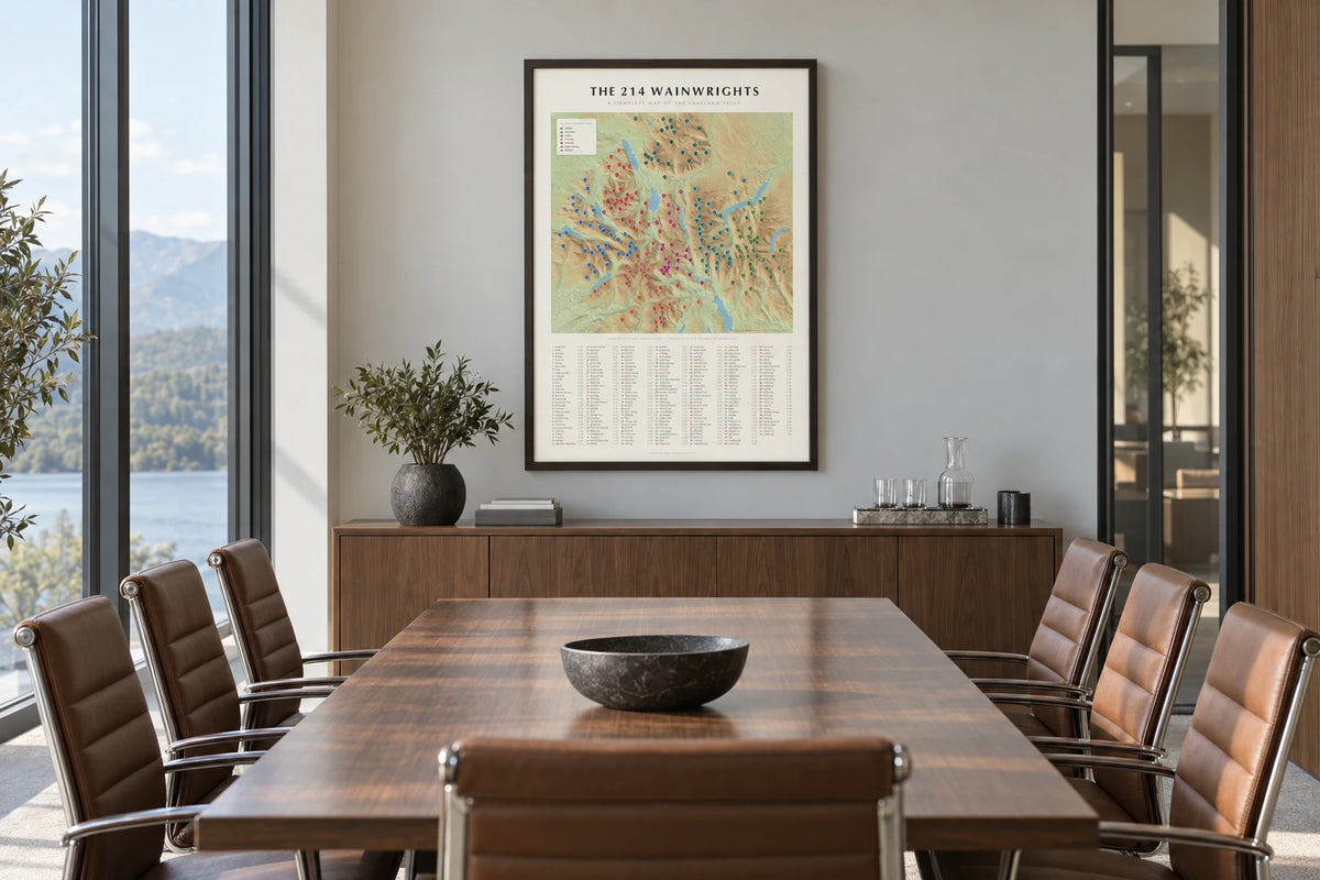 A framed the 214 Wainwrights painting hanging in boardroom