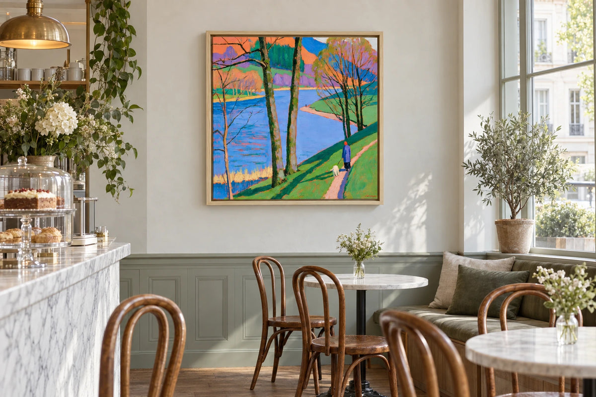 A framed Grasmere painting hanging in tea room