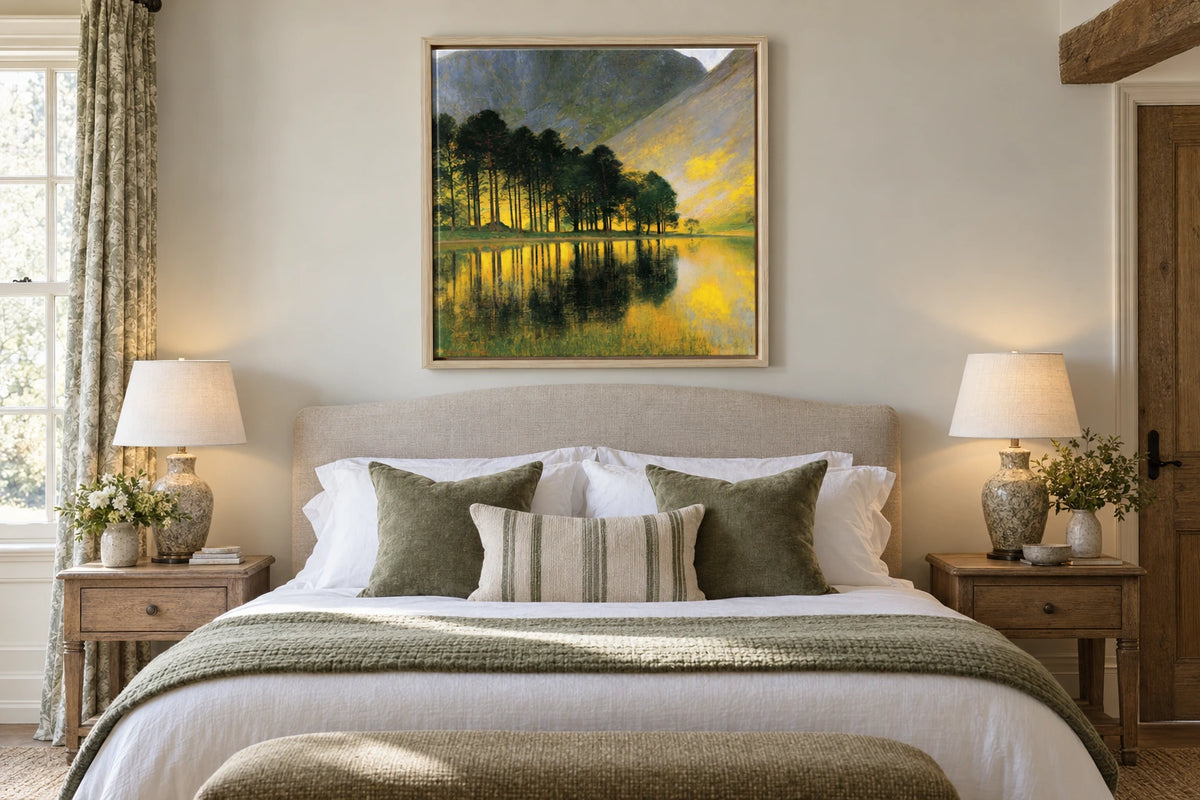 A framed Buttermere painting hanging in hotel bedroom