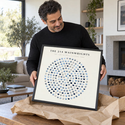 The 214 Wainwrights — Solid Winter Ice Rosette Poster — Wainwright Poster · Black · 60x60cm shown in a home interior