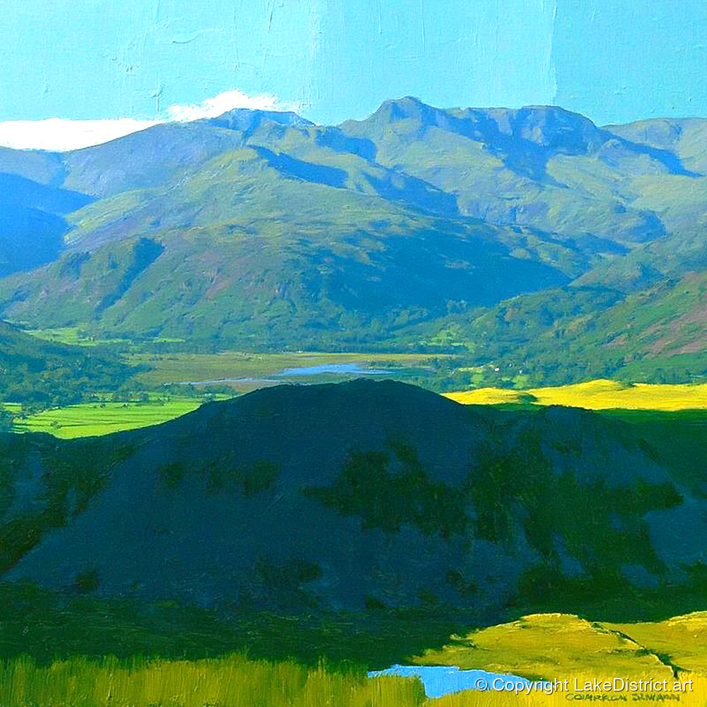 Lingmoor Fell Over Luminous Valley - lake district fell art print and canvas by Daphne Morley A.I