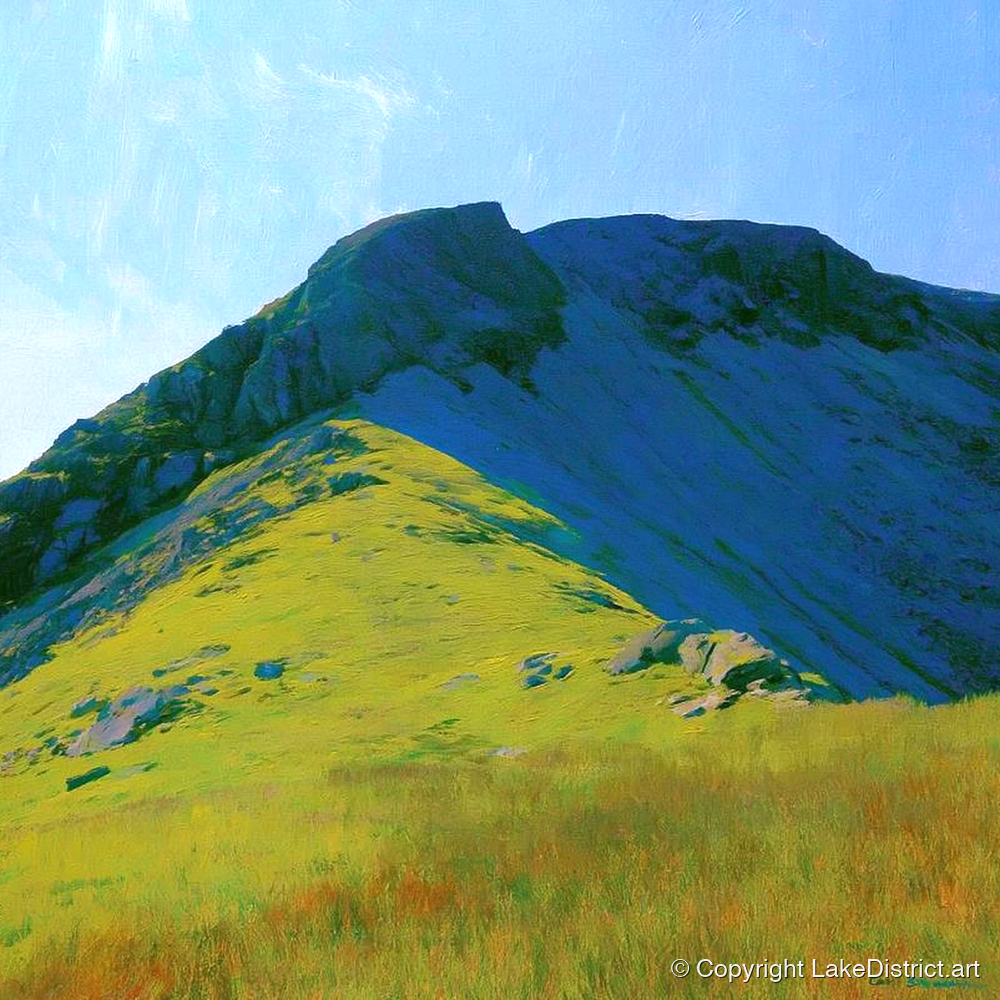 Little Hart Crag Sunlit Ridge - lake district fell art print and canvas by Daphne Morley A.I