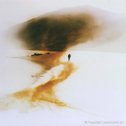 Lone Hiker on Golden Trail - lake district walking art print and canvas by George Weston A.I