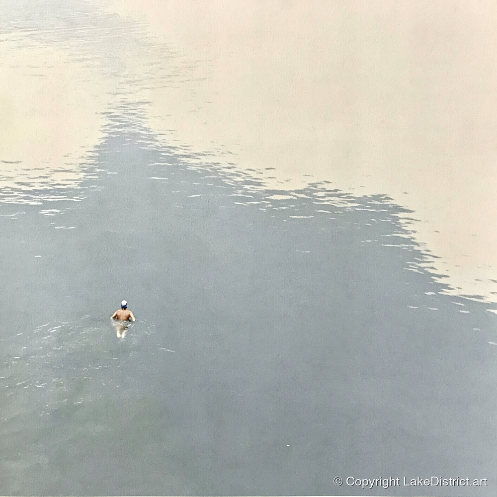 Lone Swimmer on Windermere - windermere wall art art print and canvas by Phillip Marbury A.I