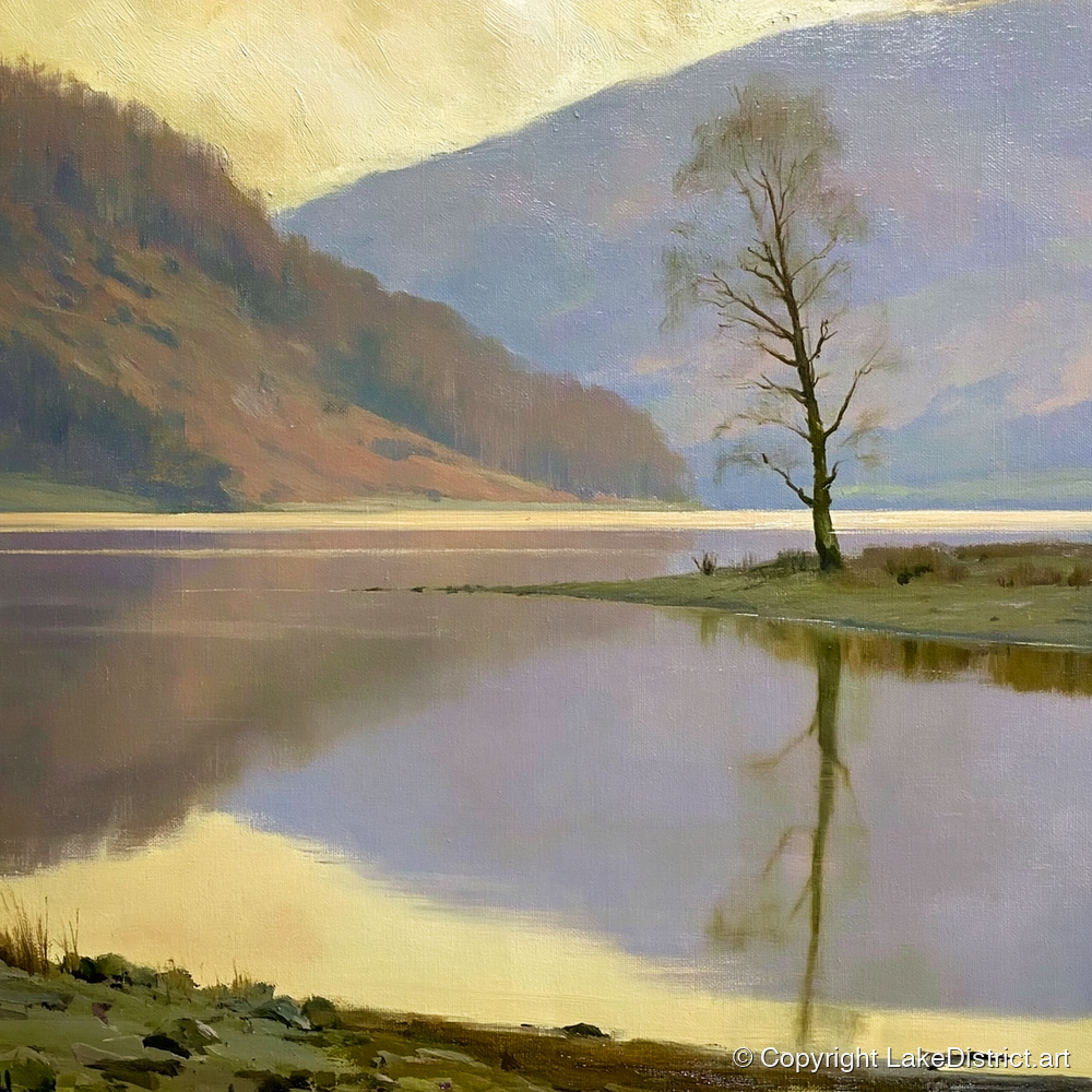 Lone Tree at Bassenthwaite Lake - lake district lake art print and canvas by Thomas Alder A.I
