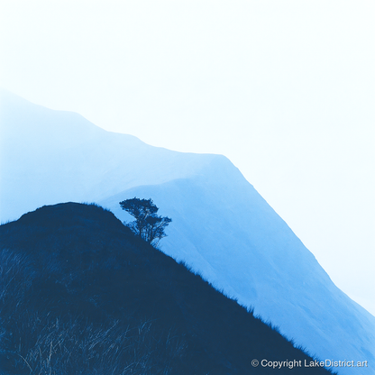 Lone Tree on Blue Ridge - lake district fell art print and canvas by Jasper Flint A.I
