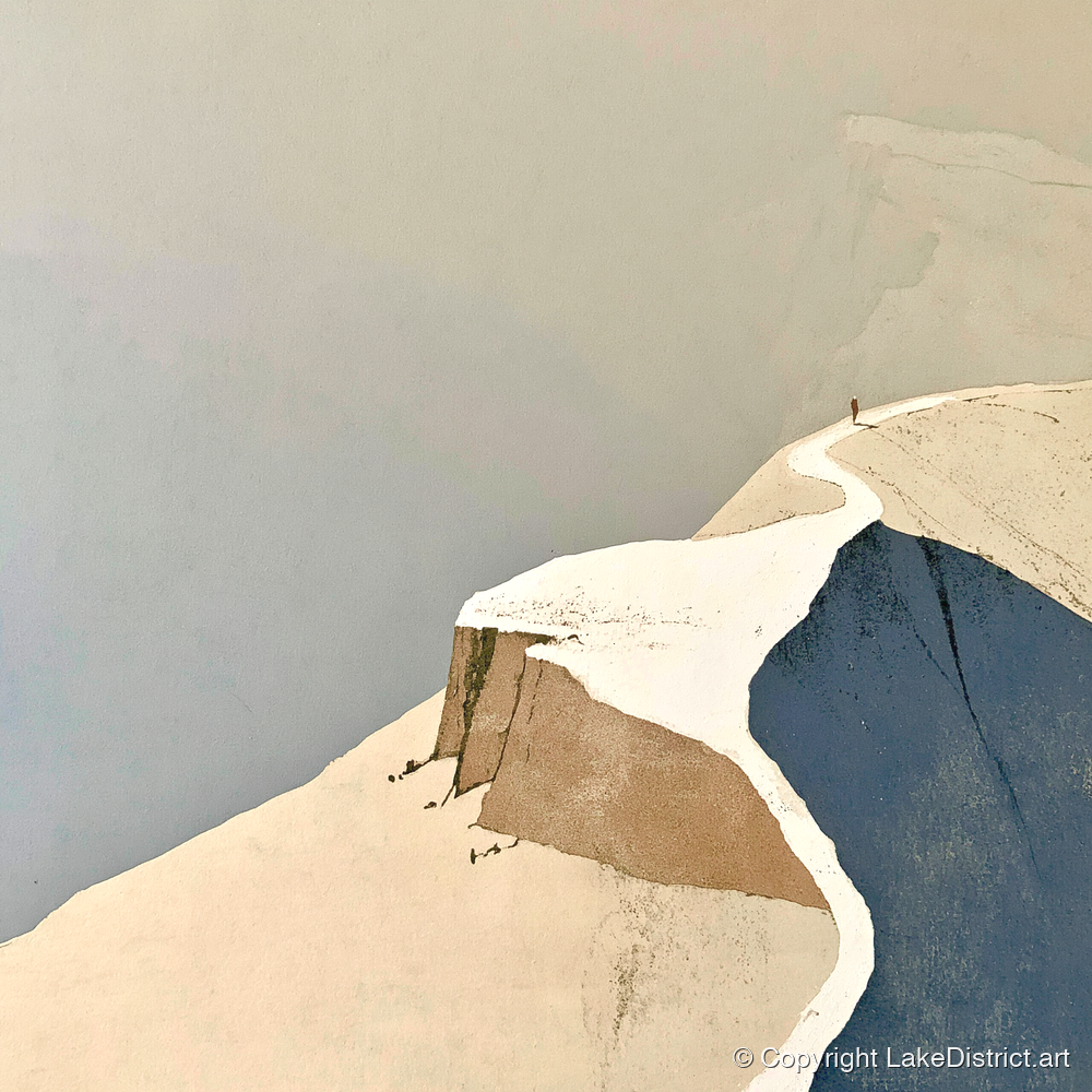 Lone Walker on a Snowy Summit Ridge - lake district fell art print and canvas by Phillip Marbury A.I