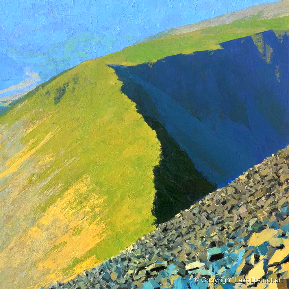 Long Side Ridge in Sunlight - lake district fell art print and canvas by Daphne Morley A.I