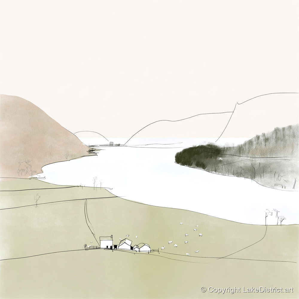 Loweswater Farm and Pale Fells - lake district lake art print and canvas by Ellis Calder A.I