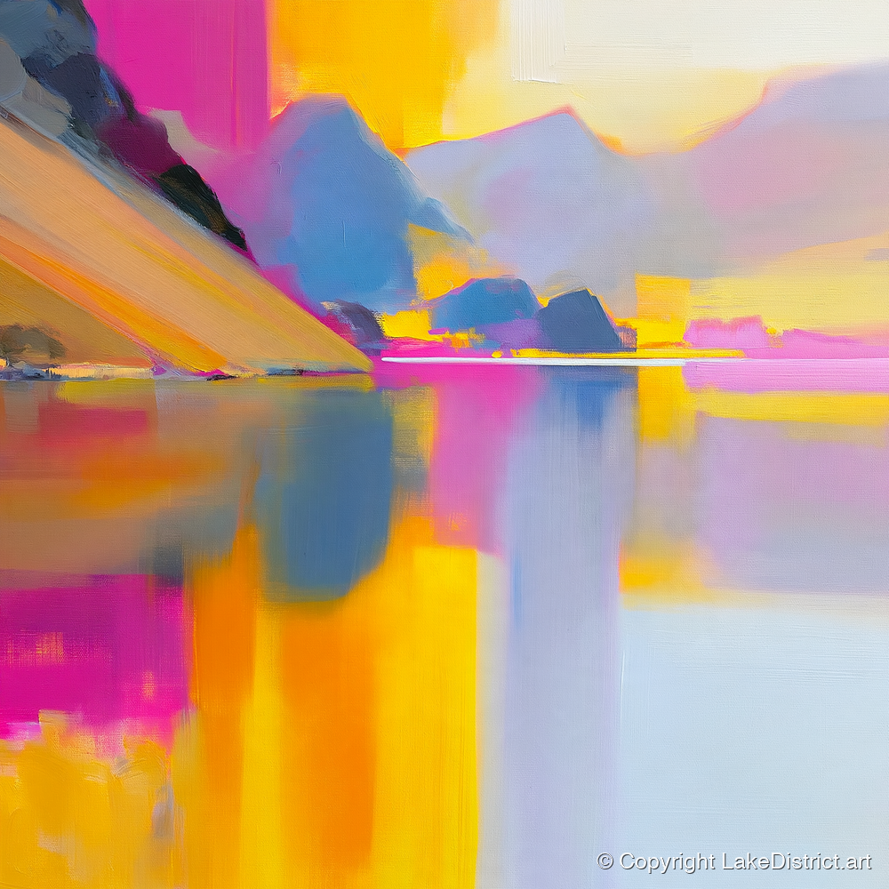 Loweswater Fells in Bold Magenta - lake district lake art print and canvas by Imogen Tate A.I