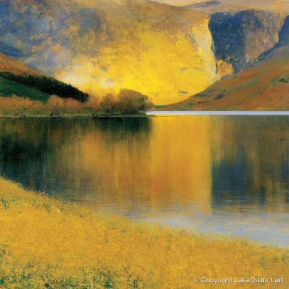 Luminous Fells by the Lake - lake district lake art print and canvas by Harrison Blythe A.I
