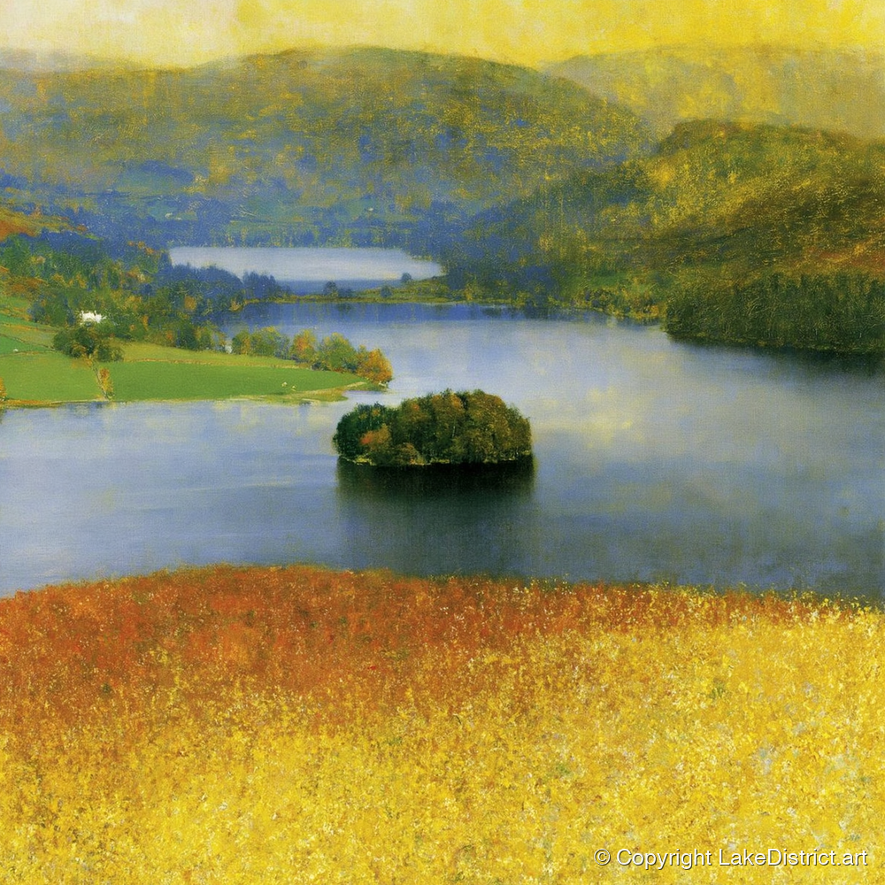 Luminous Grasmere From The Fells - lake district lake art print and canvas by Harrison Blythe A.I
