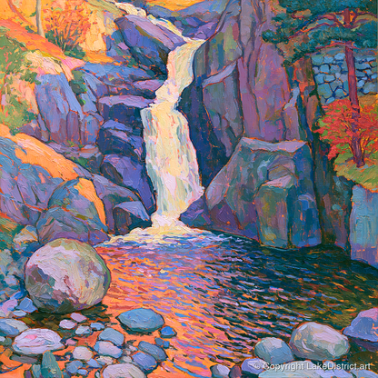 Luminous Lake District Waterfall - lake district waterfall art print and canvas by Celia Harding A.I