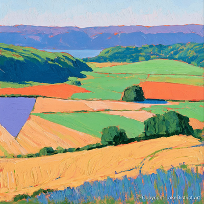 Luminous Patchwork Dale Fields - lake district valley art print and canvas by Marshall Davies A.I
