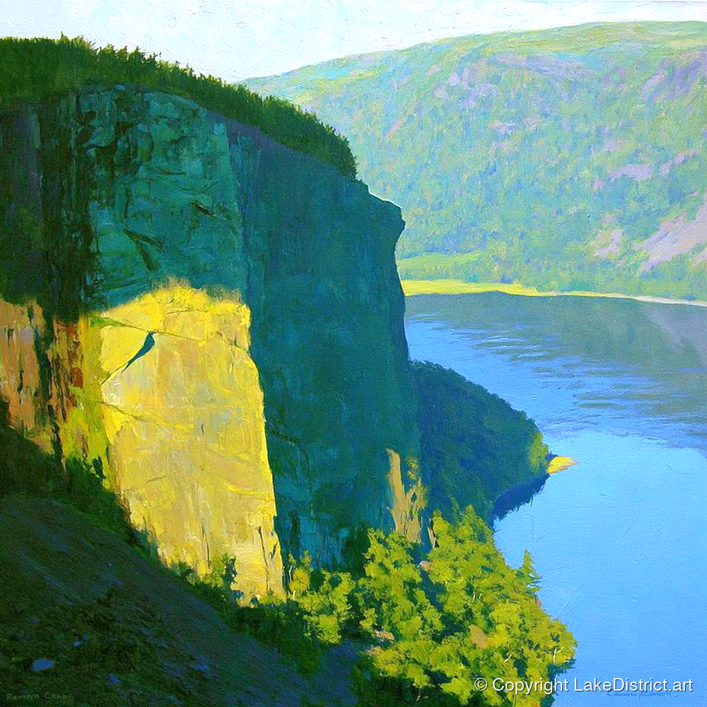Luminous Sunlight on Raven Crag - lake district fell art print and canvas by Daphne Morley A.I