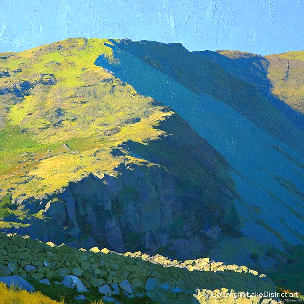 Mardale Ill Bell Sunlit Ridge - lake district fell art print and canvas by Daphne Morley A.I