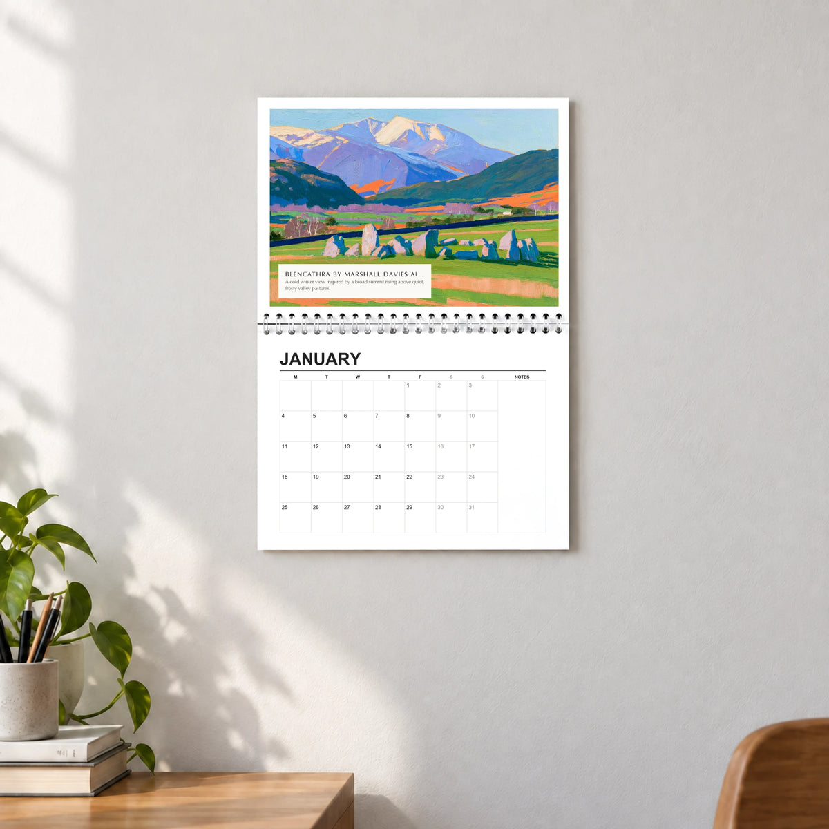 Marshall Davies 2027 wall calendar hanging in a lounge