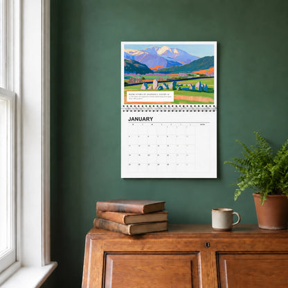 Marshall Davies 2027 wall calendar hanging in a study