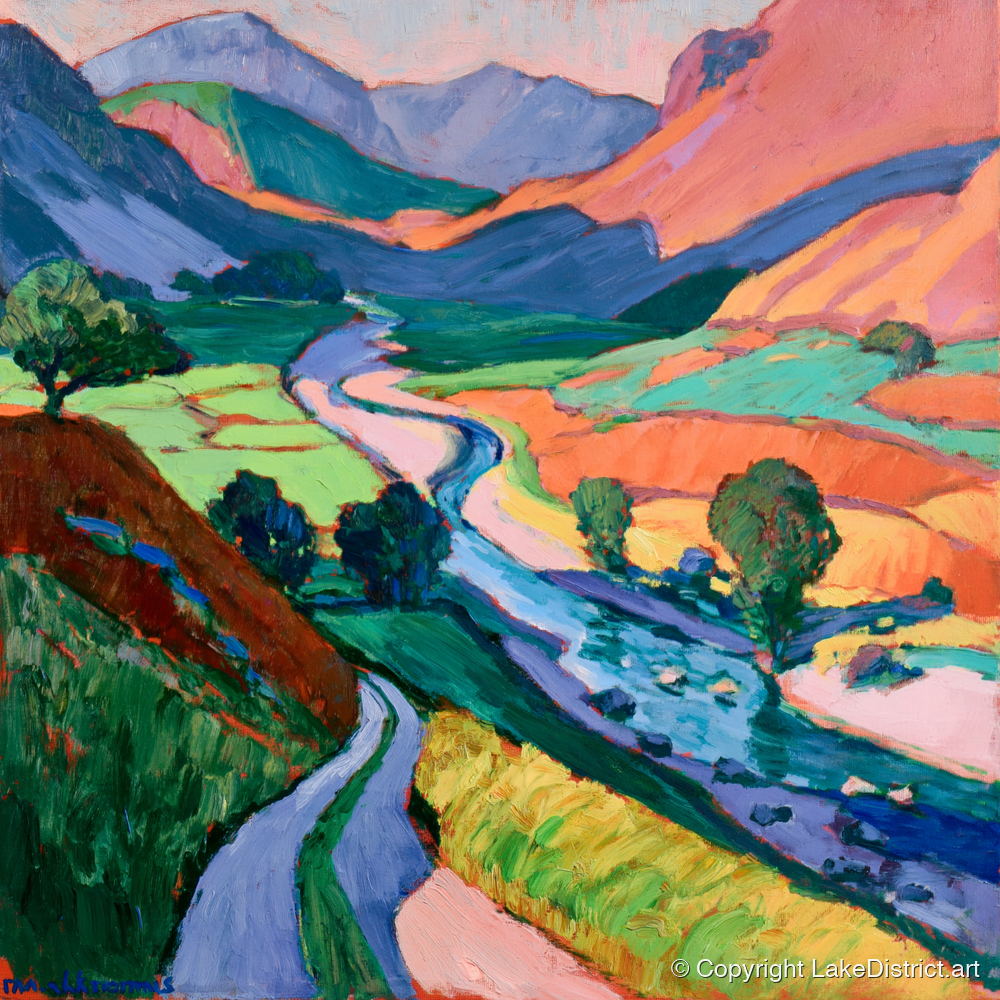 Meandering River Among Bold Fells - lake district waterfall art print and canvas by Gideon Wright A.I