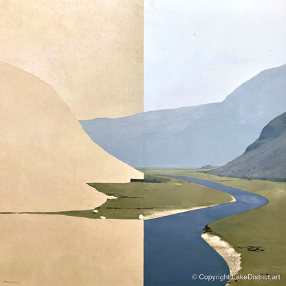 Meandering River through Ochre Valley Fells - lake district valley art print and canvas by Phillip Marbury A.I